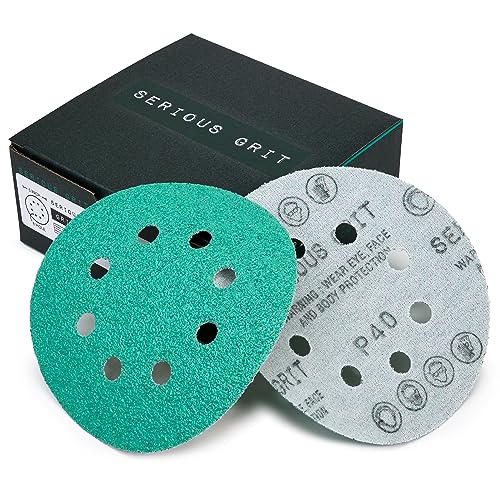 Serious Grit - 5-Inch 8-Hole P40 Grit Sanding Discs - 25 Pack Box - size: 40 Grit