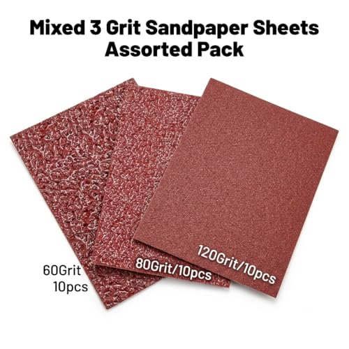 30PCS 1/4 Sheet Sandpaper for Palm Sander, 60/80/120 Grit Hook & Loop Sheet - size: 30PCS #60/80/120
