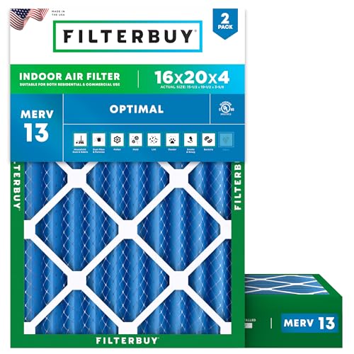 Filterbuy 16x20x4 Air Filter MERV 13 Smoke & Allergy Defense (2-Pack) - size: 16x20x4