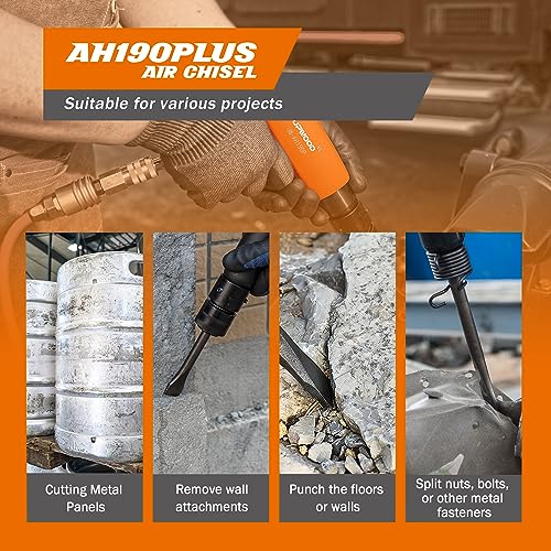 UW-AH190Plus Medium Barrel Air Hammer Kit with Quick Change Retainer and 4 Chisels, 2-5/8 Inch Stroke, 3500 BPM, Light weight (AH190P - Middle Barrel) - style: UW-AH190P Medium Barrel