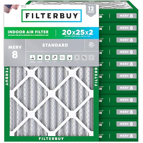 Filterbuy 20x25x2 Air Filter MERV 8 Dust & Allergy Defense (12-Pack) - size: 20x25x2