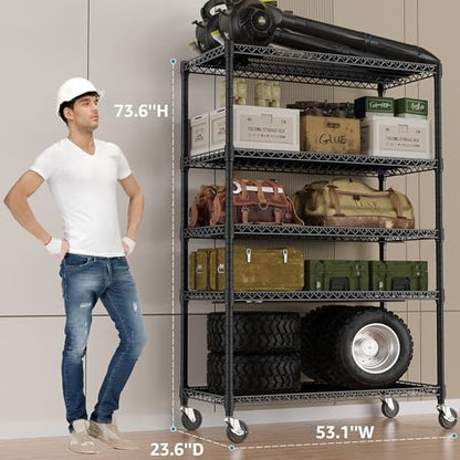 IZEUK Garage Shelving Wide Storage Shelves 5 Tier Metal Shelves 4000 LBS Heavy Duty Adjustable Utility Shelf Rack Black 23.6" D x 53.1" W x 73.6" H - color: Black, size: 5 Tier, 23.6" D x 53.1" W x 73.6" H