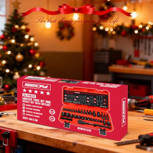 54-Piece Master Torx Bit Socket Set, T8-T70 Star Bits and E4-E24 E-Torx Sockets, Ratchet Wrench, 1/4" Bit Holder, S2 Steel Bits, CR-V Sockets, Extension Bars and Adapters for Auto Repair - style: 54-Piece Master Torx Socket Set（New Version）