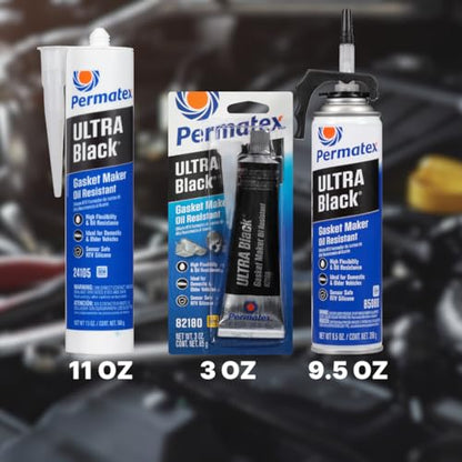 Permatex 82180 Ultra Black Maximum Oil Resistance RTV Silicone Gasket Maker, Sensor Safe and Non-Corrosive, for High Flex and Oil Resistant Applications 3 oz - size: 3 Fl. Oz., style: Ultra Black