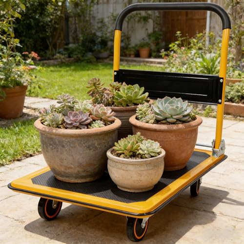 Heavy Duty Foldable Push Cart Dolly with 660 LBS Capacity - Collapsible Platform Truck with Swivel Wheels, Flat Bed Moving Wagon & Space Saving Handles - color: 660lbs-yellow
