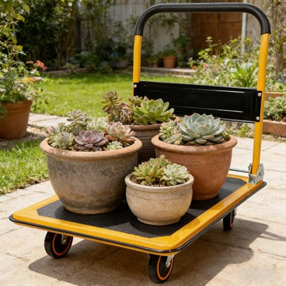 Heavy Duty Foldable Push Cart Dolly with 660 LBS Capacity - Collapsible Platform Truck with Swivel Wheels, Flat Bed Moving Wagon & Space Saving Handles - color: 660lbs-yellow