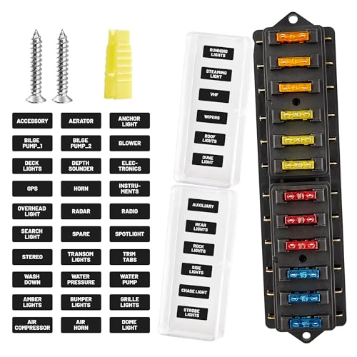 RED WOLF 12 Way Fuse Block Blade Box Holder Standard Circuit Fuses Holder Fit Car Trailer Truck SUV Boat Marine Auto RV Power Distribution Panel Damp-Proof Cover DC 10-32V - size: 12 Way