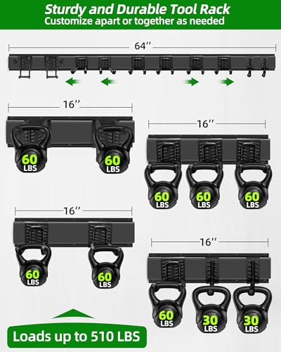 PIYILO 64 in Garage Tool Organizer Wall Mount, Adjustable Tool Storage Rack - size: 64 inch 10-Hook