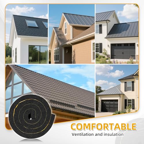 4PCS 6.6ft x 1.4in Metal Roof Foam Closure Strips Roll, Universal Vented Ridge Material with Self Adhesive, Polyurethane (PU) Insulating Felt Panels for Metal Roofing, Black - size: 26.4' Total, 1.4"w