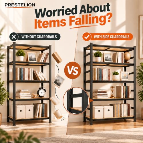 Metal Book Shelf, Adjustable Tall Bookcase, No Assembly Storage Shelves - size: Enhanced-Wood-36.5'Wx 16''Dx 73''H