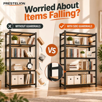 Metal Book Shelf, Adjustable Tall Bookcase, No Assembly Storage Shelves - size: Enhanced-Wood-36.5'Wx 16''Dx 73''H