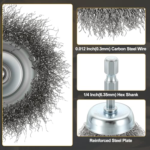 DTGN 2 Inch Wire Wheel Cup Brush for Drill, 1/4 Inch Hex Shank - size: 2 inch