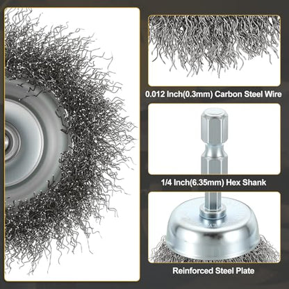 DTGN 2 Inch Wire Wheel Cup Brush for Drill, 1/4 Inch Hex Shank - size: 2 inch