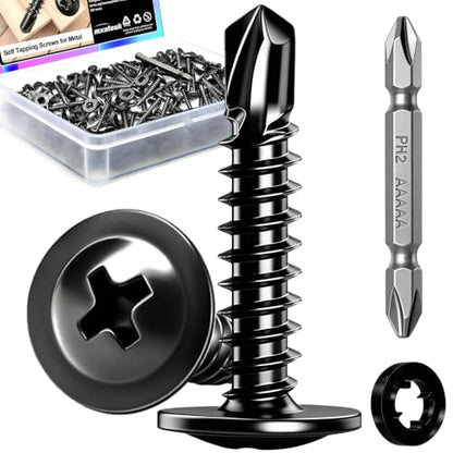 mxuteuk 340PCS #8×1" Self Drilling Screws, 410 Stainless Steel - size: BK #8×1"