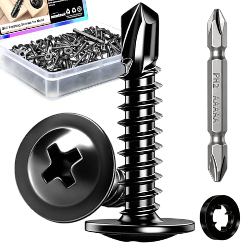 mxuteuk 340PCS #8×1" Self Drilling Screws, 410 Stainless Steel - size: BK #8×1"