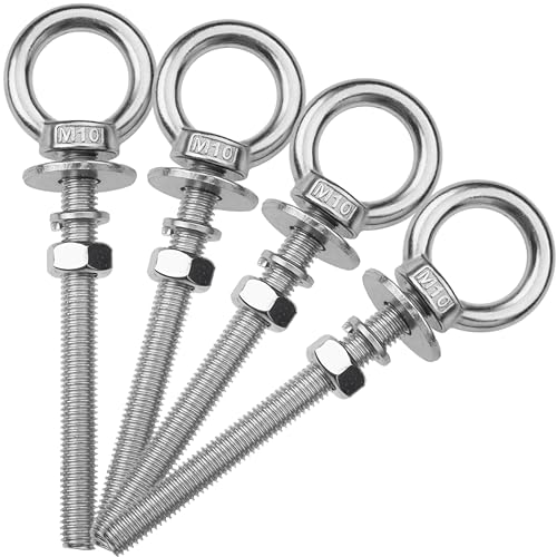 4 Pack M10 Stainless Steel Eye Bolts with Nuts, 3/8" x 4" Eye Bolts - size: M10x102mm (3/8"x4")