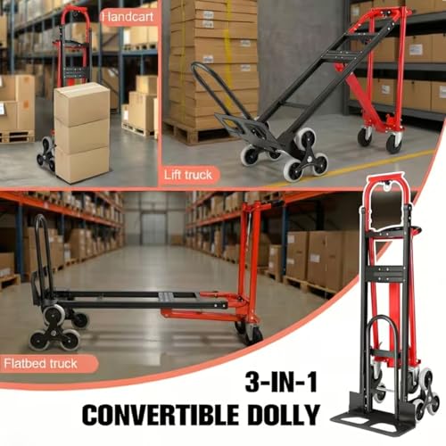 Heavy Duty Stair Climbing Hand Truck - 1000 LBS Capacity 4-in-1 Convertible Dolly Cart, Foldable Platform Utility Cart for Moving Boxes, Industrial Grade Steel Construction(red) - color: Red