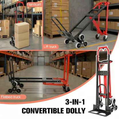 Heavy Duty Stair Climbing Hand Truck - 1000 LBS Capacity 4-in-1 Convertible Dolly Cart, Foldable Platform Utility Cart for Moving Boxes, Industrial Grade Steel Construction(red) - color: Red
