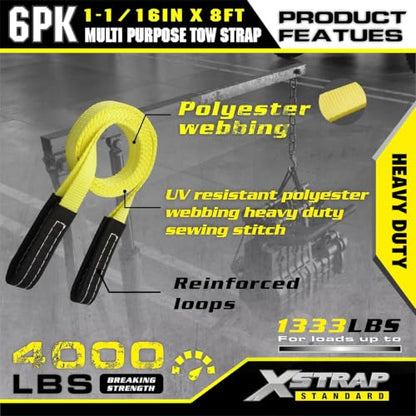 XSTRAP STANDARD 6PK 1"x8' Lift Sling Straps Wear Guard End Heavy Duty Strap - style: 6pk 1''x8ft