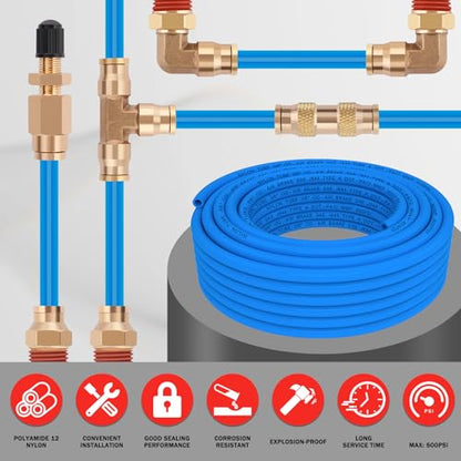 CheeMuii 50FT 3/8" DOT Air Line 3/8 Air Hose PA12 Nylon Pneumatic Tubing - color: Blue, size: 3/8"OD-50FT