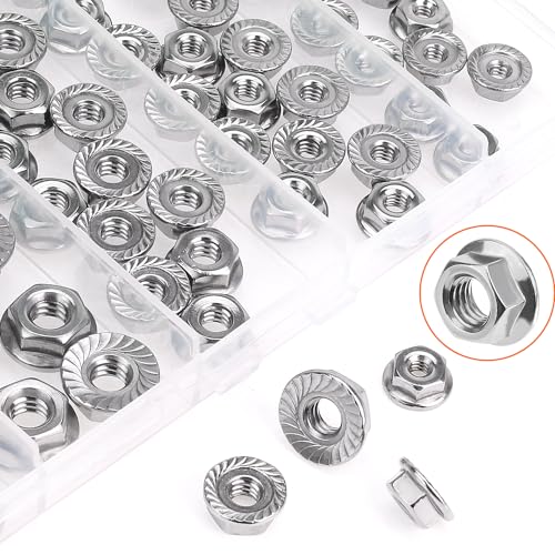 HELIFOUNER 80 Pieces 5 Sizes Flange Nuts, Serrated Flange Hex Lock Nuts Assortment Kit, 304 Stainless Steel (#6-32#8-32#10-24 1/4"-20 5/16"-18) - size: #6-32, #8-32, #10-24, 1/4"-20, 5/16"-18