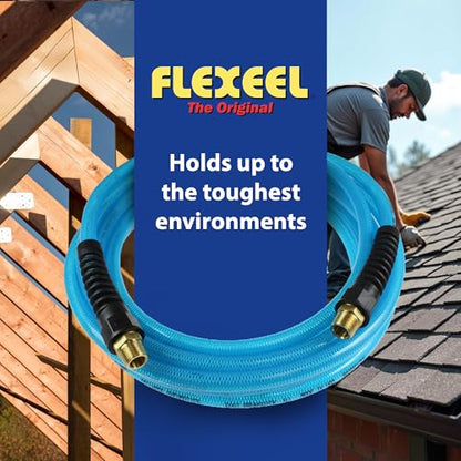 Coilhose Pneumatics PFE60254T Flexeel Reinforced Polyurethane Air Hose, 3/8-Inch ID, 25-Foot Length with (2) 1/4-Inch MPT Reusable Strain Relief Fittings, Transparent Blue - color: Transparent Blue, size: 3/8" X 25 Feet, 1/4" FTG