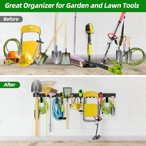 Garage Wall Organizer, 96 in Garden Tool Organizer with 12 Adjustable Hooks - size: 96 inch 12-Hook