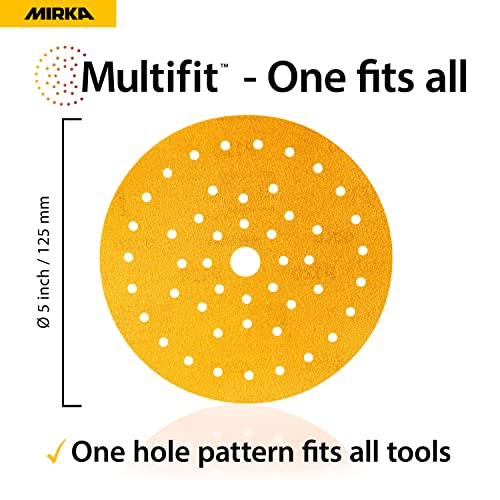Mirka Gold Multifit 5 Inch 120 Grit Hook and Loop Sanding Discs, 50 Pack - size: Grit 120