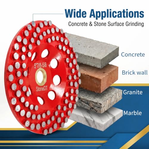 5” Concrete Grinding Wheel, Diamond Grinding Cup Wheel for Marble Granite, Angle Grinder Cup Wheel Fits 7/8-5/8 Inch Arbor, 16/20 Coarse Grit, Dot Segment - style: 5''