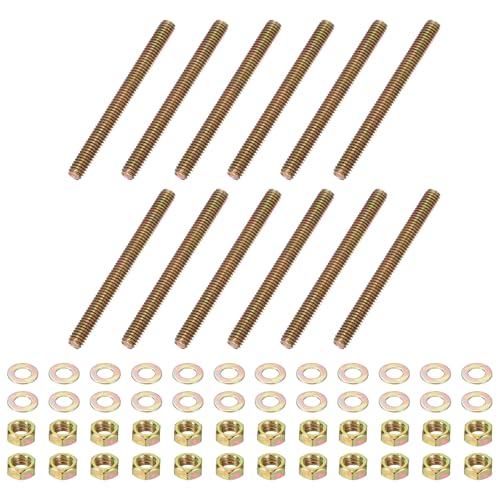 PATIKIL 5/16" x 3-1/2" Color Zinc Fully All Thread Rod, 12 Pcs Carbon Steel Long Threaded Screw Stud Bolts for Furniture Garden Mounting Assembly Fastening - size: 5/16" x 3-1/2"
