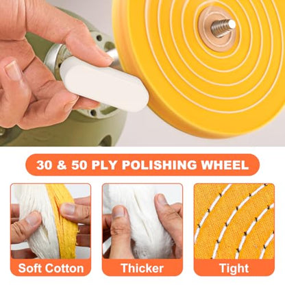 8 Pack 6 Inch Polishing Wheel for Bench Grinder, 1/2" Arbor Hole, Include 1 Denim Wheel, 1 Yellow Cotton, 2 White Cotton Polish Wheels, 1 Soft Flannel Buffing Wheel& 3 Polishing Compound