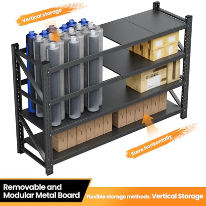 75” Wide Heavy Duty Metal Garage Shelving, Adjustable Storage Shelf - color: Matte Black, size: 75"Wx24"Dx70"H