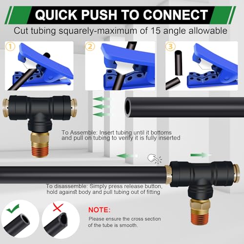 DOT Air Line Quick Connect Tee Fittings 3PCS, 1/4" OD × 1/4" NPT - color: 1/4" * 1/4" * 1/4"NPT 3PCS