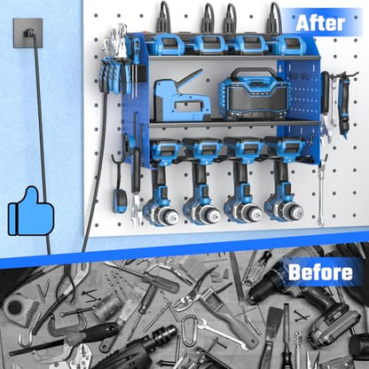 Power Tool Organizer Wall Mount 3 Layer Charging Station with 6 Outlets - color: Blue