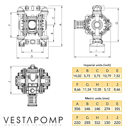 Vestapomp Air Operated Double Diaphragm Pump (1 inch - Aluminum - Nitrile)