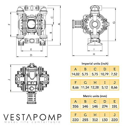 Vestapomp Air Operated Double Diaphragm Pump (1 inch - Aluminum - Nitrile)