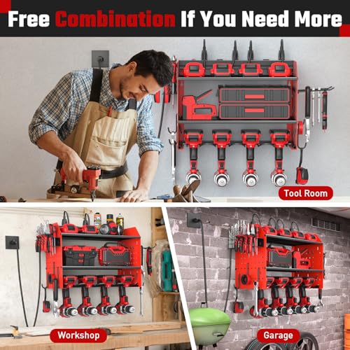 Power Tool Organizer Wall Mount 3 Layer Charging Station with 6 Outlets - color: Red