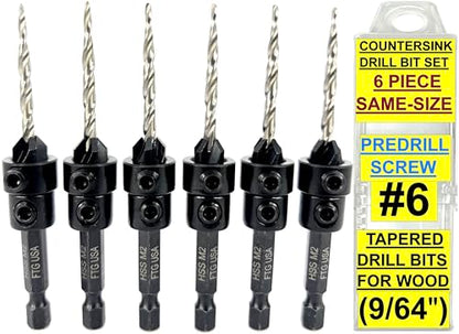 FTG USA 6 Pc #6 (9/64") Countersink Drill Bit Set with Tapered Drill Bits - size: #6, style: Same Sort 6 Pc
