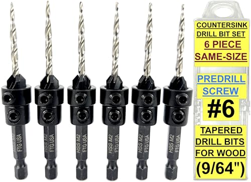 FTG USA 6 Pc #6 (9/64") Countersink Drill Bit Set with Tapered Drill Bits - size: #6, style: Same Sort 6 Pc