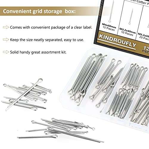 120 Pieces 6 Sizes Cotter Pins Assortment Kit, 304 Stainless Steel