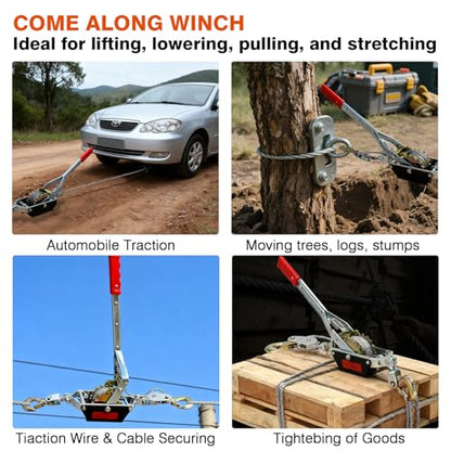 4410lbs Come Along Winch,2T Pulling Capacity,12ft Steel Cable - size: 2 Ton