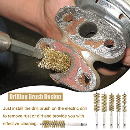10 Pack Bore Brush for Drill, Brass Bore Brush Drill, Stainless Steel Bore Cleaning Brush Set 1/4 Inch Hex Shank for Power Drill Impact Driver