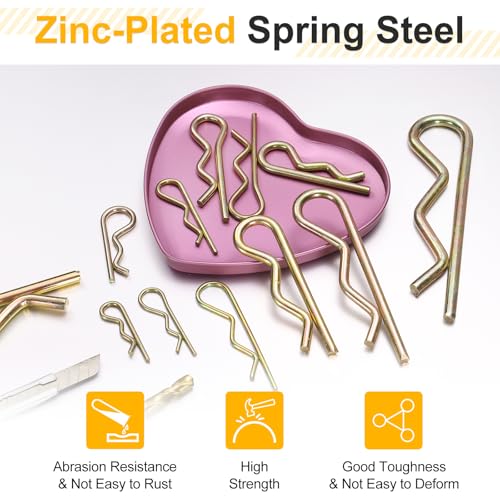uxcell 10Pcs Hitch Pin Clip, 6x130mm Zinc-Plated Spring Steel Retaining R Clip Retaining Wire Hair Pins Cotter Pin Assortment Kit Clips for Trailer Tractors Mower Carts Truck, Gold - size: 6x130mm
