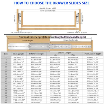 SLIDEWAY 500Lbs Heavy Duty Drawer Slides 18" Full Extension Long Rails - color: W:76mm-500LBS(without lock), size: 18 Inch