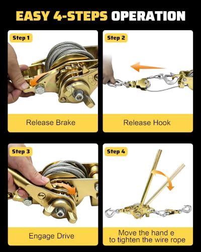3T Come Along Cable Hoist Winch Puller Tool, 12FT Ratchet Puller - size: 3T-12FT