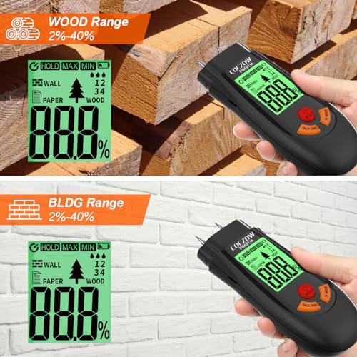 Wood Moisture Meter, with Battery and LCD Display, Suitable for Quick Determination of Moisture Content of Many Types of logs, Paper, Plywood, Plaster Walls, Floor coverings, etc. - color: Black