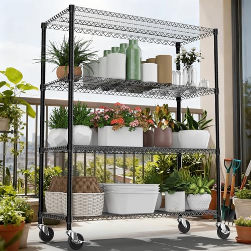 M MZG 2640LBS 53.1" W 4 Tiers Shelf Steel Storage Shelves Shelving Unit Steel Organizer Wire Rack for Home,Kitchen,Office,Garage Black 23.6" D x 53.1" W x 73.6" H - color: Black, size: 4 tier, 23.6" D x 53.1" W x 73.6" H