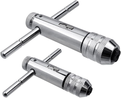 2Pcs Ratchet T Handle Tap Wrench, Adjustable T Bar Handle Holder Ratcheting Wrench for Metric M3-M8 / M5-M12 Thread Screw Taps