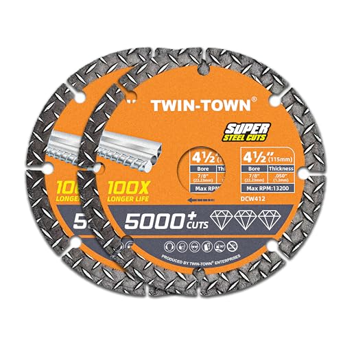 TWIN-TOWN 4 1/2" Diamond Cutting Wheel for Metal with 7/8" Arbor-2PCS - style: 4 1/2 x 7/8" 2PCS