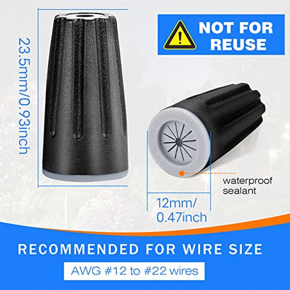 50 Pieces Waterproof Wire Electrical Connectors Black Waterproof Wire Nuts Outdoor Seal Electrical Twist Nuts Caps Cable Terminal Connector for Landscape Light, Irrigation Valves (0.93x0.47Inch)